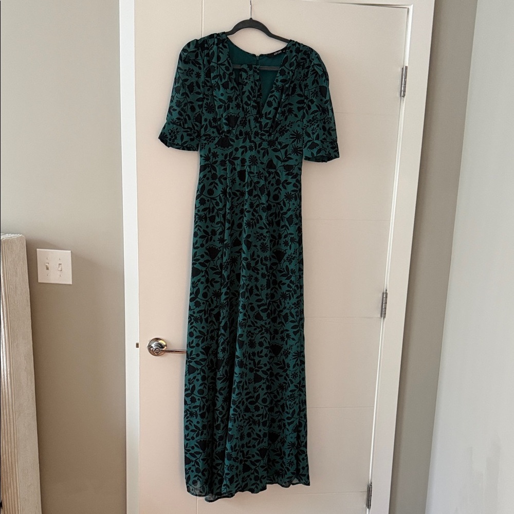 eShakti Teal Floral Maxi Dress